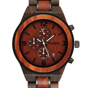 Personalized watch for men made of wood. Mens analog wooden watch with custom engraved back. Gift for him / husband gift