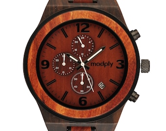Personalized watch for men made of wood. Mens analog wooden watch with custom engraved back. Gift for him / husband gift