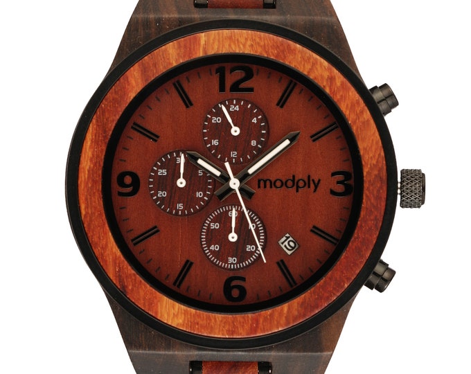 Personalised watch for men made of wood. Mens analog wooden watch with custom engraved back. Retirement gift for him / husband gift