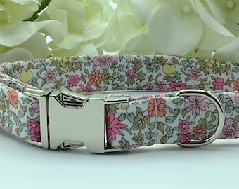 Liberty Dog Collar, Fruit Punch, Floral Dog Collar With Welded Nickel D Ring