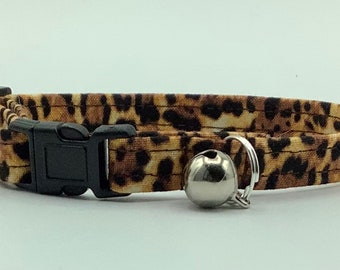Handmade Leopard Print Cat Collar, Safety Release Buckle and Bell