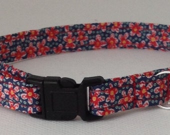 Handmade Liberty Speckle Fabric Cat Collar, Safety Release Buckle, Bell, Charm