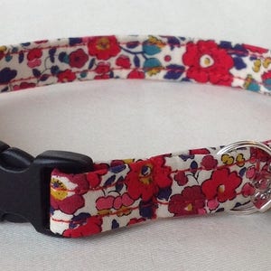 Handmade Liberty Betsy Ann Cat Collar, Safety Release Buckle, Bell, Charm