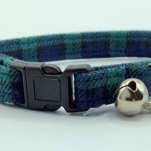 Handmade Tartan Cat Collar, safety buckle, bell, charm