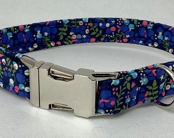 Handmade Liberty Print Dog Collar With Welded Nickel D Ring