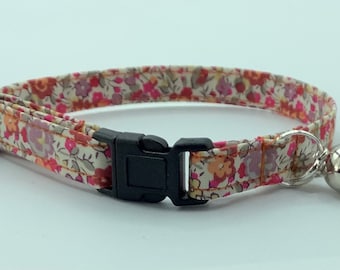 Handmade Liberty Emma & Georgina fabric cat collar, safety buckle, bell, charm