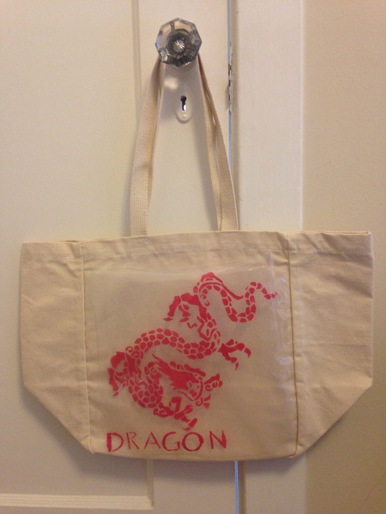 Dragon Canvas Tote Bag with Clear external pockets Etsy