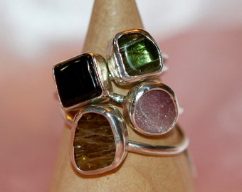 Mixed Tourmaline Stacking Rings - Sterling Silver