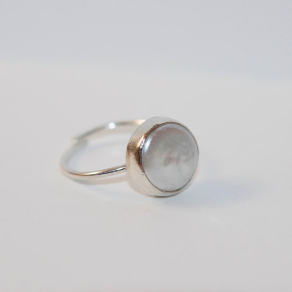 Adjustable Freshwater Coin Pearl Ring in Sterling Silver