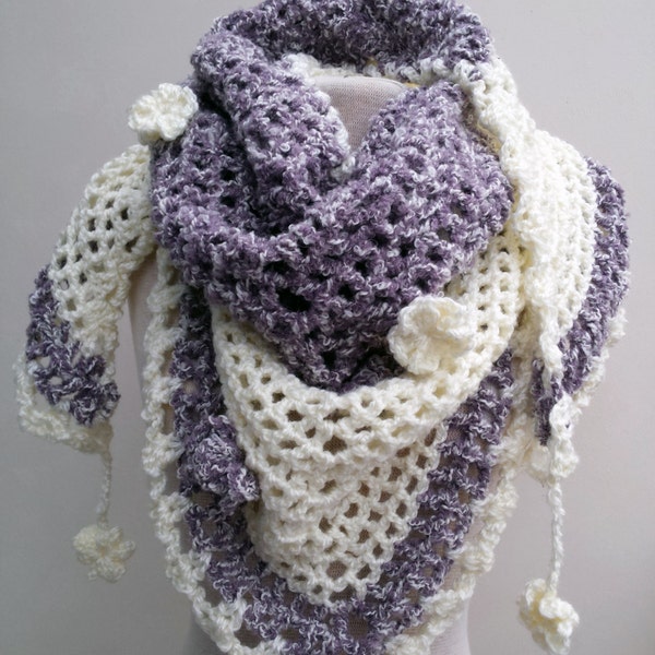 Crochet Triangle Scarf, Road Trip Scarf, Handmade Crochet Scarf, Purple Crochet Scarf,