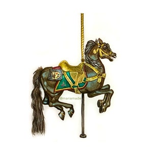 Brown Carousel Horse Watercolor Print | Childrens Wall Art| Merry Go Round Horse| Horse Art Print | Perfect Gift for Baby Shower or Birthday