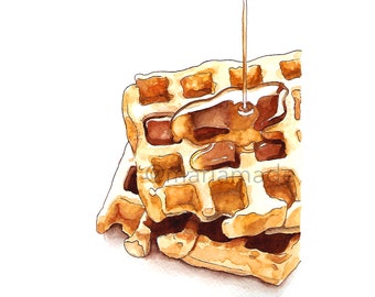 Waffles & Syrup Watercolor Print | Kitchen Brunch Art