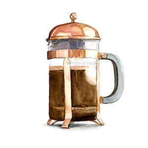 French Press Coffee Watercolor Print| Coffee Bar Art| Kitchen Art Print| French Press Wall Art| Coffee Artwork| Perfect Coffee Lover Gift