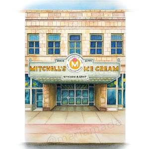 Mitchell's Ice Cream Shop Watercolor Print | Ohio City Landmark Art