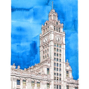 Wrigley Building Watercolor Print| Clock Tower Print|Chicago Architecture| Chicago Landmark Art Print| Unique Gift for Chicago Friends