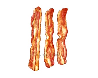 Bacon Watercolor Print| Kitchen Art Print| Kitchen Watercolor| Bacon Wall Print| Bacon Lover Art| Housewarming Gift