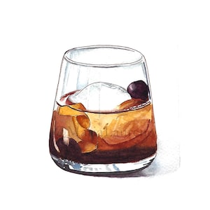 Fancy Old Fashioned Watercolor Print | Happy Hour Decor | Signature Drink Art | Old Fashioned Whiskey Cocktail Art | Cocktail Gift Ideas