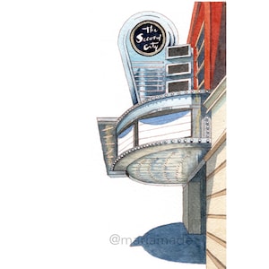 Second City Watercolor Print | Chicago Art Prints |Second City Marquee| Chicago Landmark Art| Comedy Club| Unique Gift for Chicago Friends