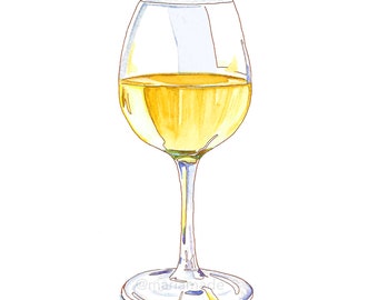 Wonderful White Wine Watercolor Print | Bar Cart Artwork |Housewarming Gift | Chardonnay Print| White Wine Glass| Perfect Wine Lover Gift