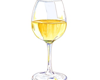 Wonderful White Wine Watercolor Print | Bar Cart Artwork |Housewarming Gift | Chardonnay Print| White Wine Glass| Perfect Wine Lover Gift