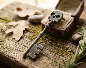 Skull Skeleton Key, Aged Ebony Stainless Steel Prop