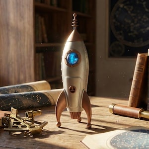 Handmade Retro Resin Rocketship Toy