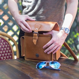 Mini Leather Camera Bag, DSLR SLR Bag Removable Shockproof Padded Camera Case, Small Messenger Shoulder Bag, Satchel image 4