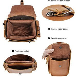 Mini Leather Camera Bag, DSLR SLR Bag Removable Shockproof Padded Camera Case, Small Messenger Shoulder Bag, Satchel image 5
