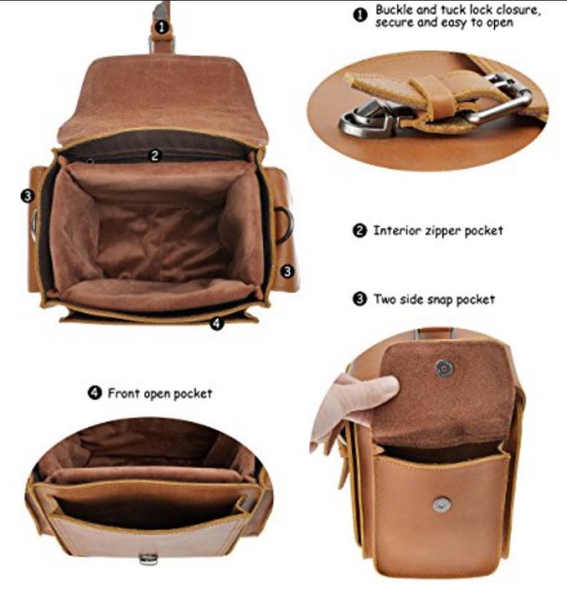 Mini Leather Camera Bag, DSLR SLR Bag Removable Shockproof Padded Camera Case, Small Messenger Shoulder Bag, Satchel image 5