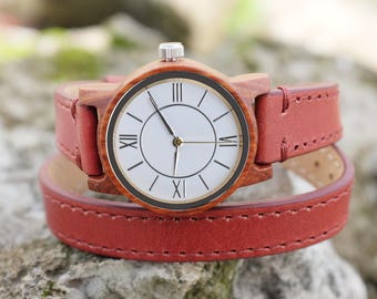 Leather Band Watch, Wooden Watch, Wrap Wrist Watch, Wood Watch for Women, Leather Watches for Women,Girlfriend Gift, Gifts for Daughter