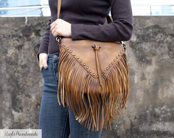 Women's Leather Fringe Crossbody Bag -Tassel Shoulder Bag -Every day leather bag - Bohemian Women bag