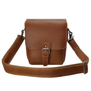 Brown Mini Leather Camera Bag/ DSLR SLR Bag Removable Shockproof Padded Camera Case, Small Messenger Shoulder Bag Satchel