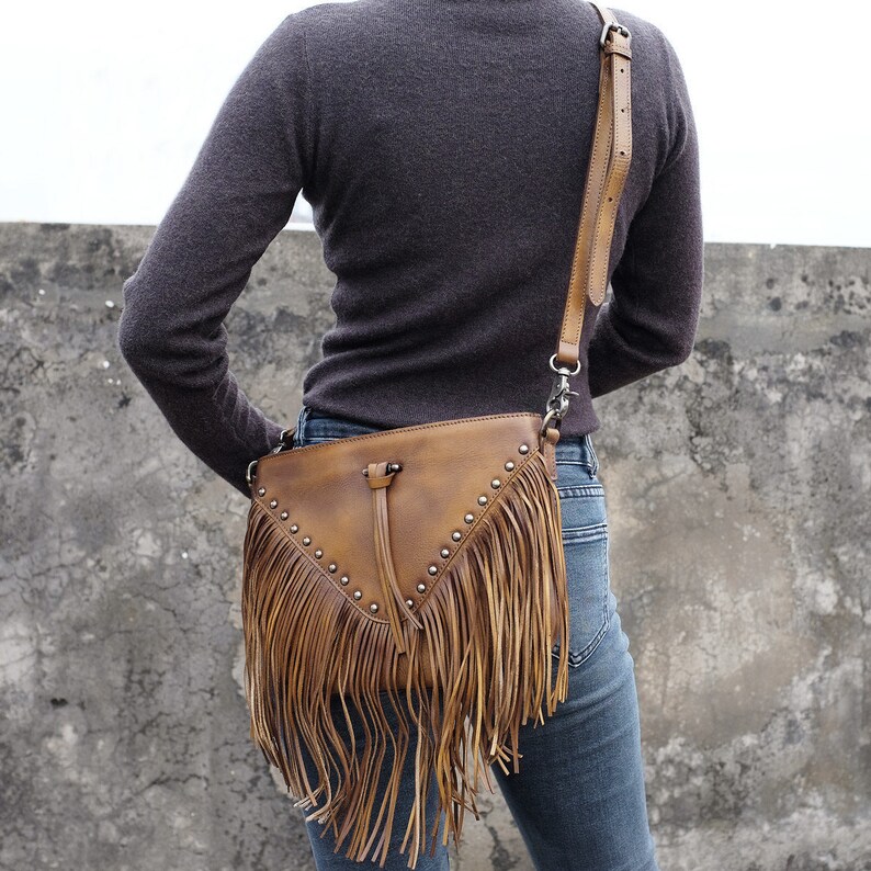 Women's Leather Fringe Crossbody Bag tassel Shoulder Bag Etsy
