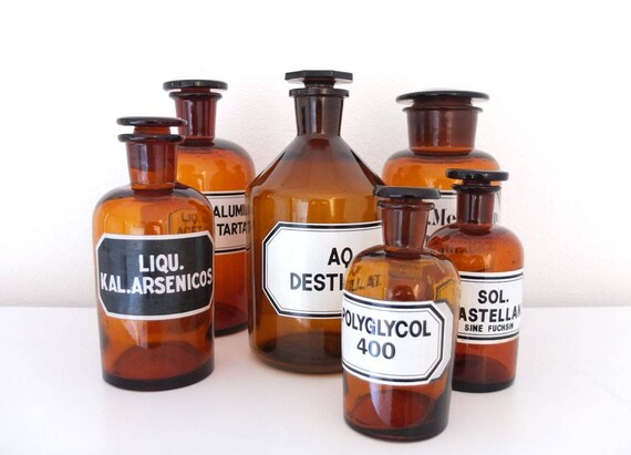 Apothekerflasche Apothekenglas Braunglas Apotheker Polyglycol 400 Vintage pharmacy bottle