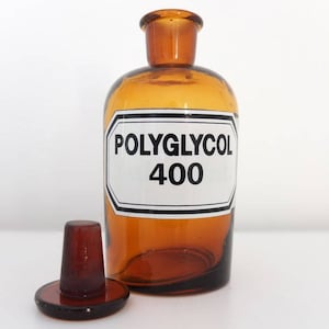 Farmacéutico botella farmacia vidrio vidrio marrón vidrio farmacéutico poliglycol 400 botella de farmacia vintage