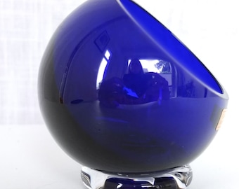 Ashtray Ball Ashtray Allround Ball Glashütte Rheinpfalz Blue Ball Retro Space Age Crystal Glass ashtray