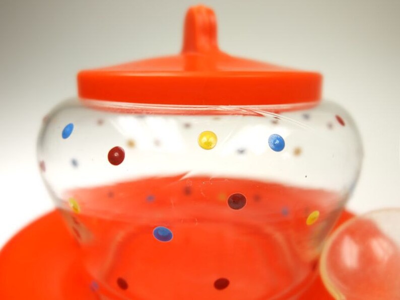 Jam jar jar pot colorful glass vintage spoon plate retro glass child birthday dots 60s jam pot image 3