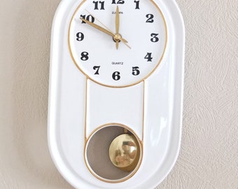 Wall clock clock pendulum quartz Europe mid century retro vintage cream gold colors