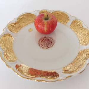 Cake Plate Cake Plate Fine Plate Fruit Plate Fruit Bowl Gold Rim Gold Motif Porcelain Manufacture Händel Bavaria 50&#39;s
