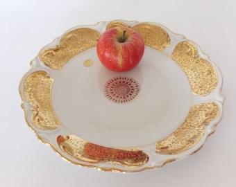 Cake Plate Cake Plate Fine Plate Fruit Plate Fruit Bowl Gold Rim Gold Motif Porcelain Manufacture Händel Bavaria 50's