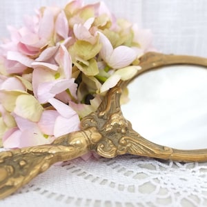 Pocket mirror, handbag mirror, makeup mirror, brass mirror, brass hand mirror, vintage antique art nouveau intage Art Nouveau