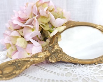 Pocket mirror, handbag mirror, makeup mirror, brass mirror, brass hand mirror, vintage antique art nouveau intage Art Nouveau