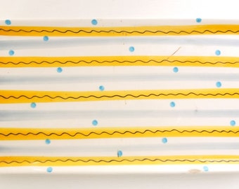 Cake plate cake plate cake plate Schramberg hand painted Caroline ceramic stripes yellow blue dots porcelain 50s vintage retro