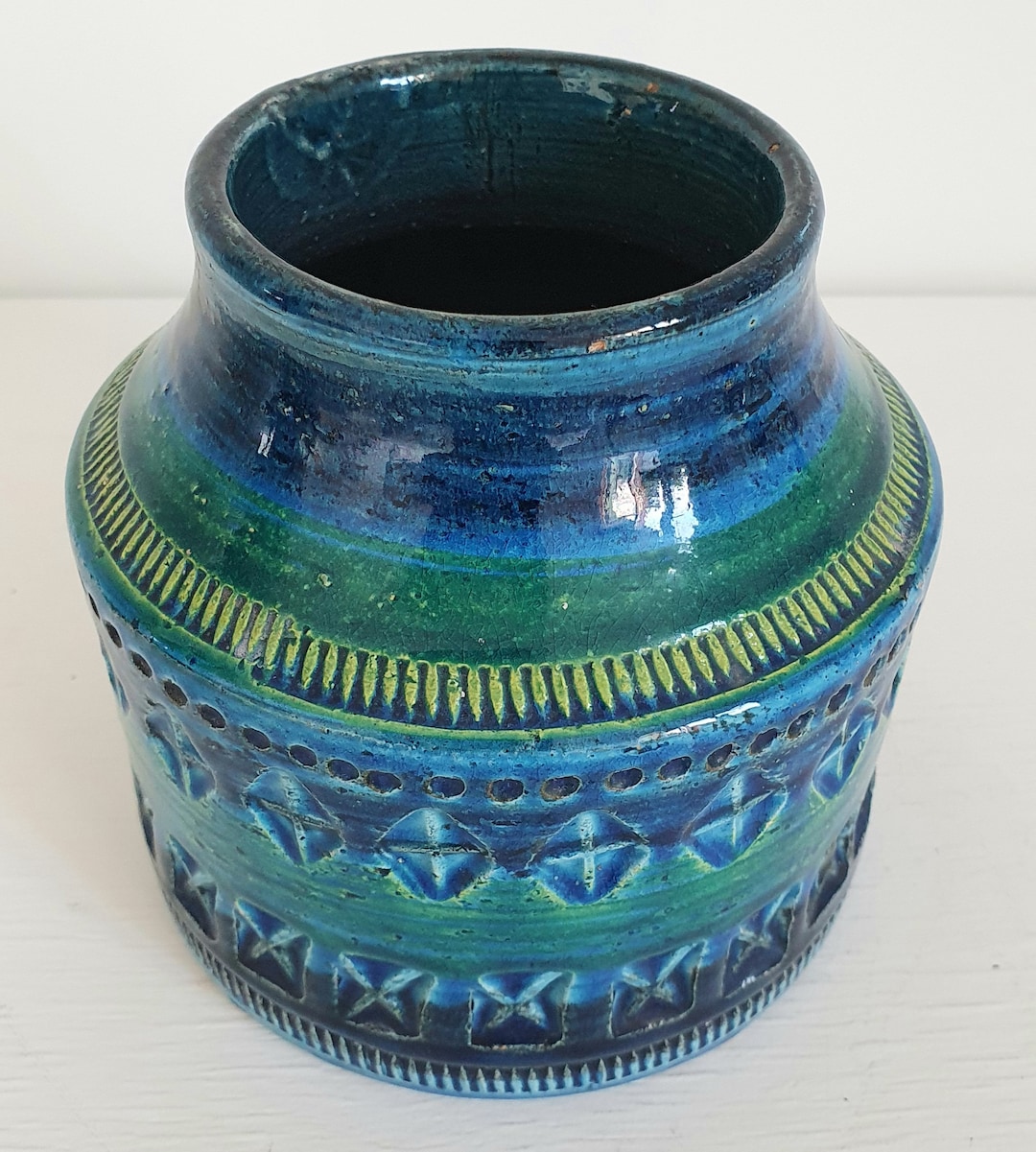 Rare SARDELLI Italy Blue Vase 30cm 希少 青 Vase Bitossi Aldo Londi Rimini Blue Ceramic Vase Flower Vase Italy