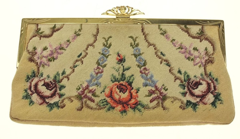 Bag Tapestry Wallet Tapestry Make-up Bag Embroidery Floral pattern Menuett vintage 1950's image 1