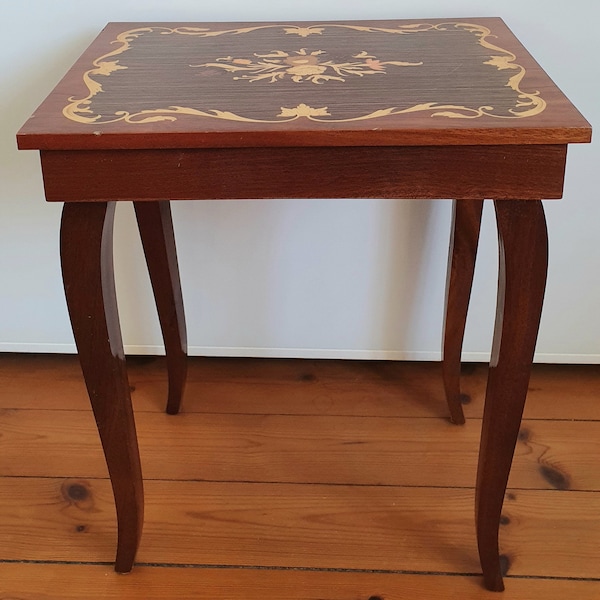 Side table inlaid dressing table music box Mid Century