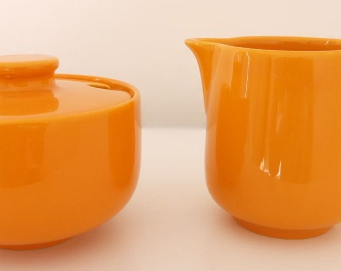 Milk Jug Sugar Container Lid 3piece Set Melitta Orange / Yellow Orange Yellow Vintage Retro