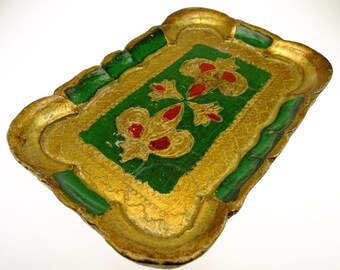 Tray serving table oriental plate serving platter baroque gold color green tray