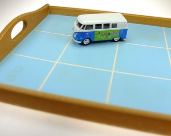 Serving Tray Wooden Tray Kitchen Food Carrying Vintage Retro Blue