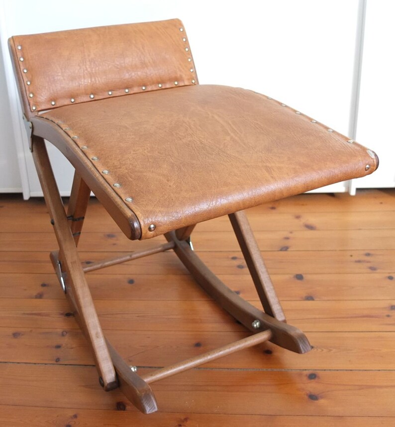 Footstool rocking stool leather optics wood Mayer germany | Etsy